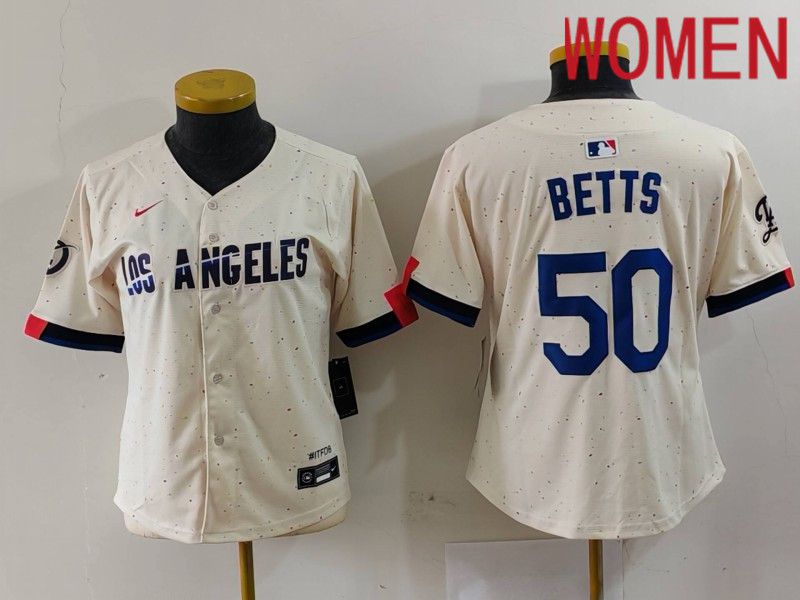 Women Los Angeles Dodgers #50 Betts Cream Fashion Nike Game MLB Jersey style 7031